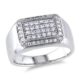 Amour Mens White Sapphire Square Ring In Sterling Silver