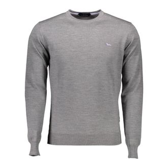 Harmont & Blaine Round-neck Knitwear, male, Gray, Size: 2XL Gray Wool Sweater with Logo