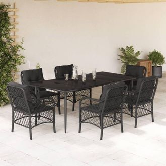 vidaXL Set De Comedor De Jard&iacute;n 7 Pzas Y Cojines Rat&aacute;n Sint&eacute;tico Negro Vidaxl