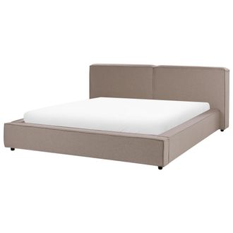 Beliani Cama Cl&aacute;sica Tapizada De Pana Somier De L&aacute;minas Marr&oacute;n Claro 180 X 200 Linards
