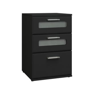 ML Design Ml-design - Mesita De Noche Con 3x Cajones 40 X 60 X 38 Cm Negro Mesa Auxiliar Con Inserto De Vidrio C&oacute;moda Lisa De Madera Mueble Cajonera Consola Est