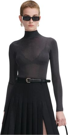 Self Portrait Transparante Blouse met Col - Dames - Coltruien - Grijs - L - Leer - Truien & Vesten
