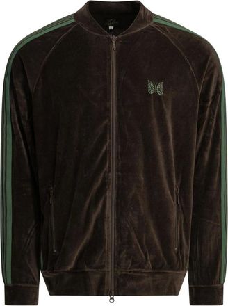 Needles Chaqueta deportiva de terciopelo con bordado de mariposas - Sweatshirts & Hoodies - Hombre - Marr&oacute;n - L