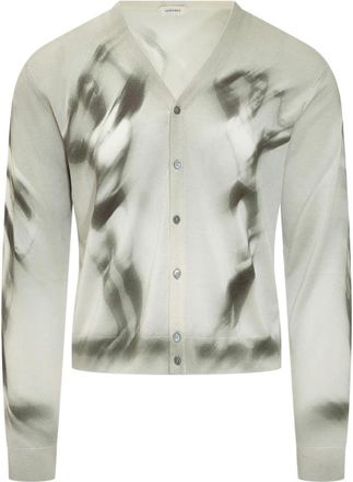 Versace Geprinte Zijden Gebreide Cardigan - Heren - Vesten - Grijs - M - Truien & Vesten