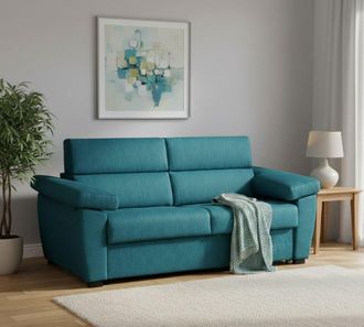 Dmora Dmora - Sof&aacute; Cama 2 Plazas Fisciano, Sof&aacute; Convertible Para Sal&oacute;n, Acolchado, Desenfundable, Calidad 100% Made In Italy, 205x95 H100 Cm, Azul Claro