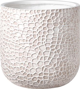 Beliani Maceta Para Exterior E Interior Tiesto Decorativo Redondo De Fibra De Arcilla 43 X 43 X 42 Cm Beige Claro Yuhua