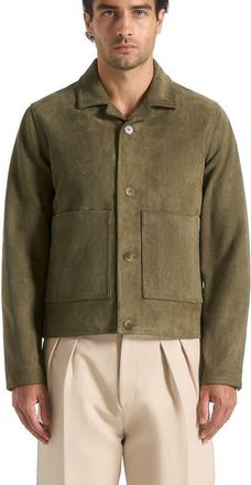 Mani&egrave;re De Voir Michel Suede Jacket With Revere Collar in Olive at Nordstrom, Size Xx-Large