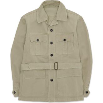 Fortela Clint Herringbone Cotton Sahariana Jacket in Military Green at Nordstrom, Size 54 Eu