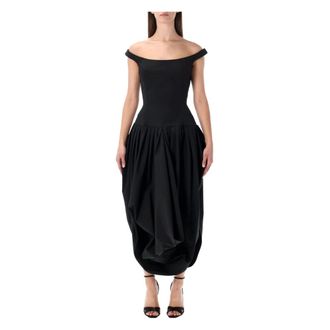 Magda Butrym Kleedjes, Dames, Zwart, S, Leer, Off-shoulder Gown