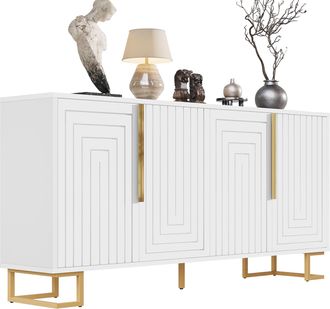 STILVORA Aparador Con 2 Puertas Y 4 Compartimentos, Patas De Metal, Estilo Moderno, En Mdf, 152&times;40&times;75 Cm, Blanco