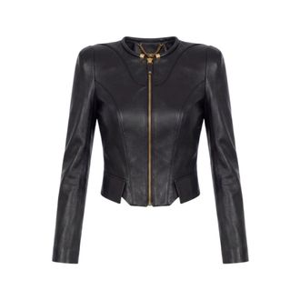Elisabetta Franchi Leren Jas - Dames - Leren en Su&egrave;de Jassen - Zwart - S - Leer - Jassen