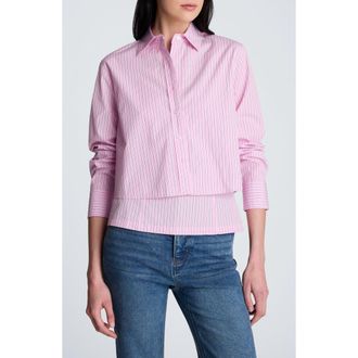 Kenneth Cole Button-Up Stripe Crop Shirt in Candy Pink Multi at Nordstrom, Size X-Large