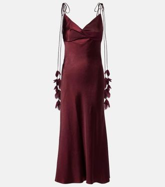 Self Portrait Floral-applique satin slip dress
