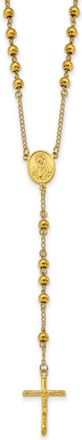 Diamond2Deal Stainless Steel Polished Yellow plated Beaded Rosary Cross Necklace 30