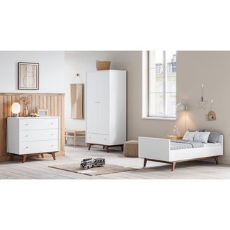 Vox Chambre Compl&egrave;te Lit &Eacute;volutif 70x140 Commode &Agrave; Langer Et Armoire 2 Portes 1 Tiroir Vox Mid - Blanc Et Bois