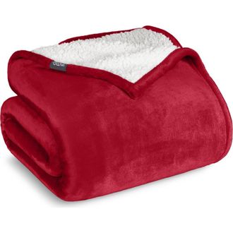 Bare Home Reversible Plush Fleece Throw Blanket in Red at Nordstrom