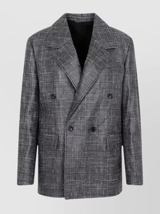 Bottega Veneta leather prince of wales check double-breasted blazer