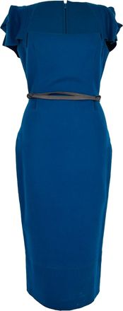 Roland Mouret Galaxy Belted Midi Dress in Blue Wool