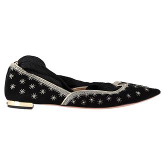 Aquazzura Bliss Ankle Tie Strap Ballet Flats in Black Suede