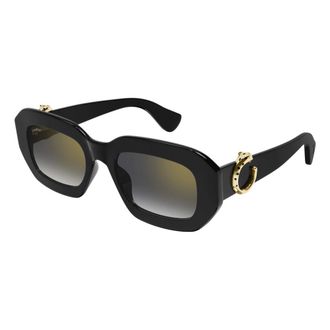 Cartier Sunglasses, female, Black, 52 MM, Modern Rectangular Sunglasses with Panth&egrave;re C Detail