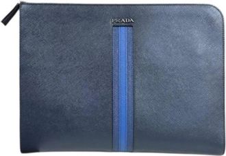 Prada Pre-owned Vintage Clutch - Heren - Vintage Clutch - Blauw - ONE Size - Leer - Vintage