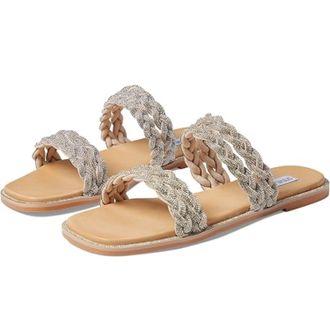 Steve Madden Varen Sandals Womens Silver Square Toe Slip On Slide HTAT408
