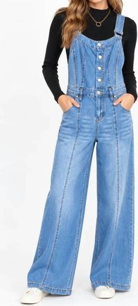Tribal Tencel Wide Leg Jumpsuit With Shirred Elastic Waist In Classic Blue