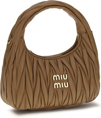 Miu Miu Womens Hobo Handbag Wandler Caramel Calf Leather Shoulder Bags