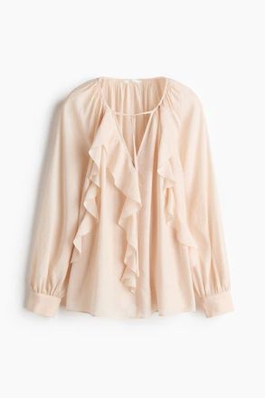 H&M Flounce-trimmed Blouse in Powder Pink at Nordstrom, Size X-Small
