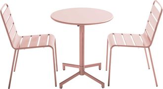 Oviala Conjunto de mesa y 2 sillas de jard&iacute;n en metal rosa empolvado