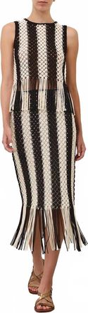 Zimmermann Wanderlust Macrame Midi Skirt In Black Ivory