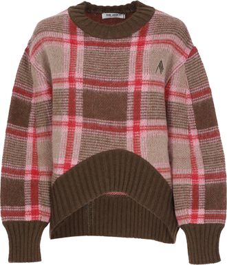 The Attico Brown Check Embroidered Logo Jersey Sweater