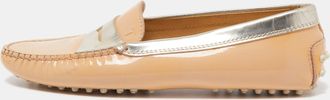 Tod's Tods Beige/gold Patent Leather Penny Slip On Loafers