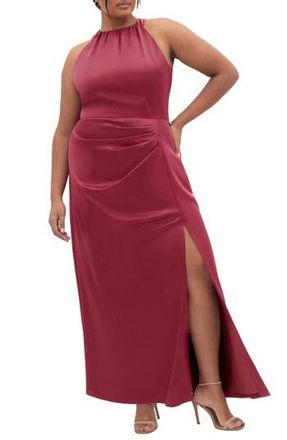 City Chic Celina Halter Neck Satin Maxi Dress in Beet Red at Nordstrom Rack, Size Xxl/24W