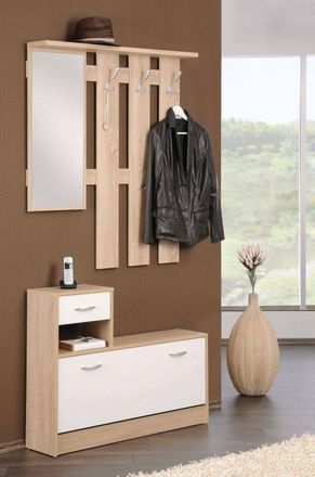 Dmora Dmora Mueble De Entrada Con Espejo, Entrada Para Recibidor Con Zapatero, Vaciador De Bolsillo Para Apartamentos Peque&ntilde;os, 100x25h180 Cm, Color Blanco 