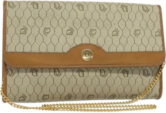 Dior Vintage Honeycomb Chain Canvas Beige Canvas Bag (Pre-Owned)