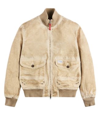 Fay Beige Cotton-Nylon Blend Bomber Jacket With Ribbed Trim
