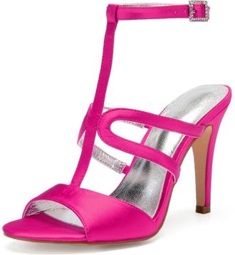 Generic Wedding Bridal Shoes Womens Stiletto Heels Sandals Sexy Open Toe Bridal Satin Wedding Party Dressy Heels Shoes 10.5Cm,Rose red,5 UK