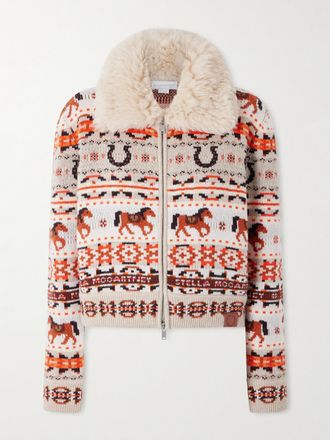 Stella McCartney Cardigan Cropped In Lana Jacquard - Marrone