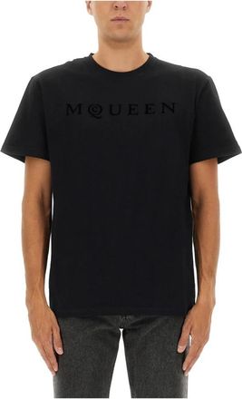 Alexander McQueen Flocked Logo T-Shirt - Heren - T-shirts - Zwart - L - Katoen - Tops