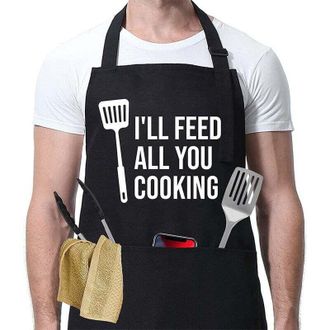 OEM Delantal De Cocina Disponible Para Hombres Y Mujeres, Delantal De Cocina Ajustable, Delantal Para Barbacoa Con Bolsillos, Idea De Regalo - Crezuo