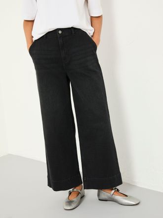 Fat Face FatFace Hove Washed Black Denim Wide Leg Crop Jeans