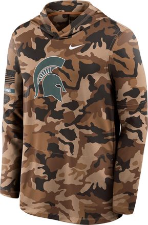 Nike Michigan State Military Appreciation Nike Mens Dri-FIT College Long-Sleeve Hooded Top in Brown | 03B92EAMST-954