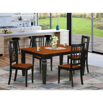 East West Furniture 5 Pc Dining set with a Dinning Table and 4 Wood Kitchen Chairs in Black