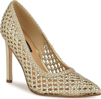 Nine West Tatiana Pointed Toe Pump in Gold Woven at Nordstrom, Size 6.5