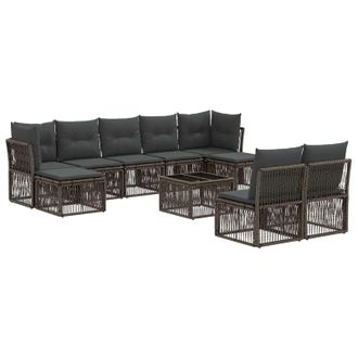 vidaXL Conjunto De Sof&aacute;s De Jard&iacute;n 10 Pcs Gris Rat&aacute;n Sint&eacute;tico Vidaxl