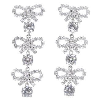 Self Portrait Micro Bow Crystal Tiered Earrings - - Accessories - Donna - Grigio - ONE SIZE