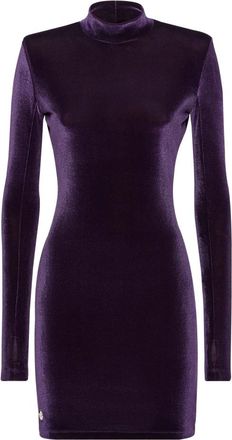 Philipp Plein Mini Dress LS Basic - Dames - Korte kleedjes - Paars - M - Polyester - Kleedjes