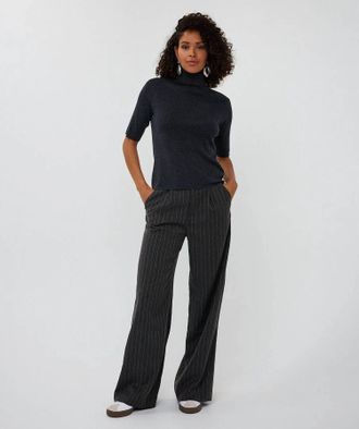 Esqualo Tessan Rhinestone Studs Stripe Trousers In Dark Grey Melange