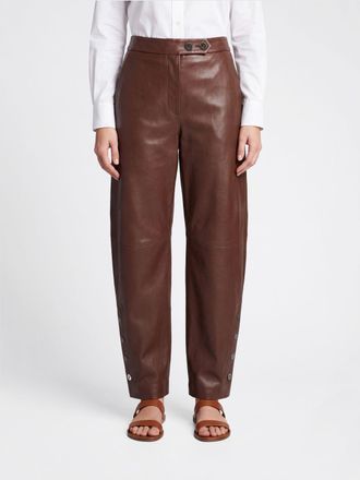 Sportmax Wide-Leg Baggy Leather Trousers with Off-Centre Closure